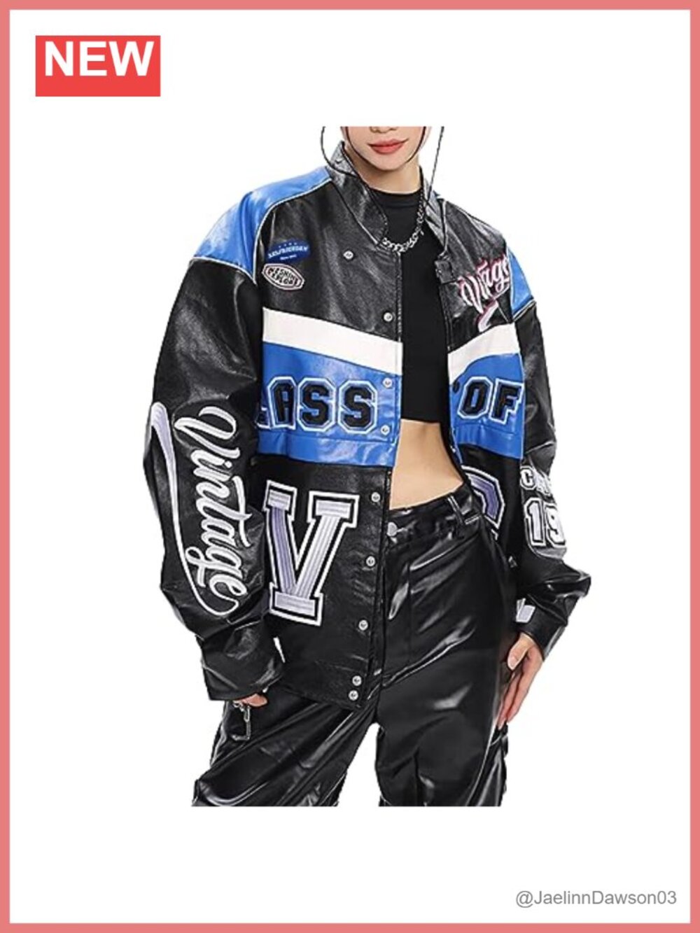 Faux Leather Racing Jacket Y2K Detachable Hem Oversized Streetwear